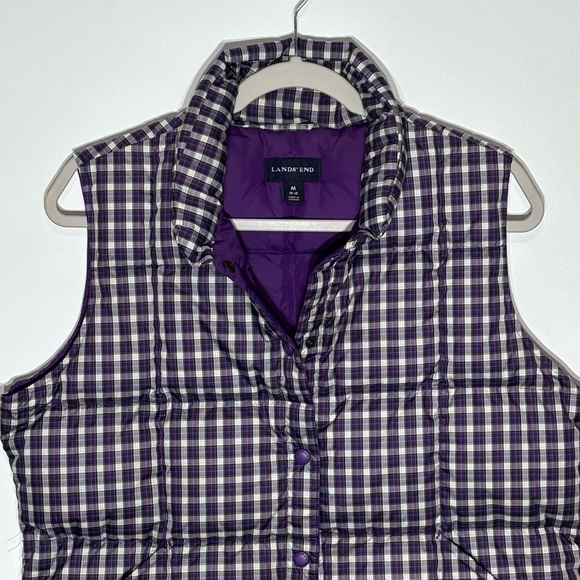Lands' End Purple Plaid Puffer Vest-80% down, 20% feather fill-cabin core - Picture 3 of 7